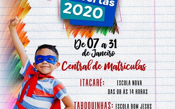 Itacaré: matrículas da rede municipal vão até o dia 31