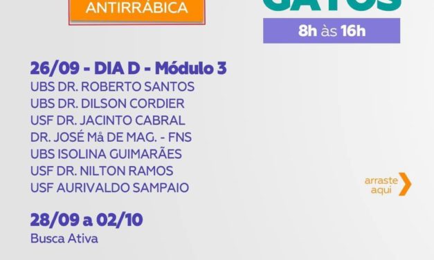 Sábado terá mais um Dia “D” de vacina para cães gatos