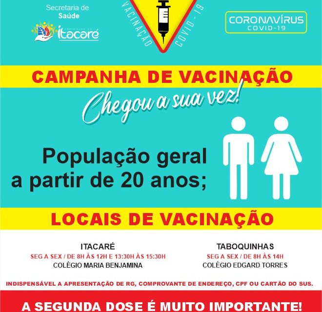 Itacaré realiza vacinação contra Covid-19 para acima de 20 anos