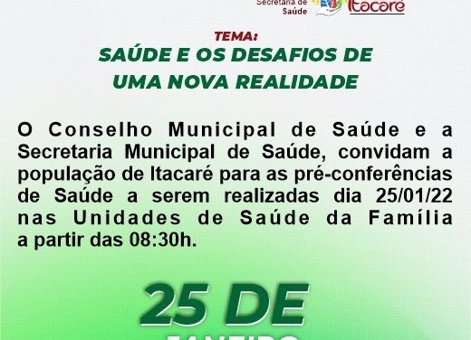 Itacaré realizará amanhã (25) Pré-Conferências Municipais de Saúde