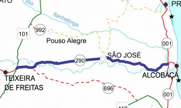 Extremo sul baiano: BA-290, entre Teixeira de Freitas e Alcobaça, será recuperada