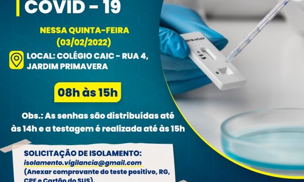 Secretaria de Saúde de Itabuna informa mudança no local de testagem desta quinta (03)