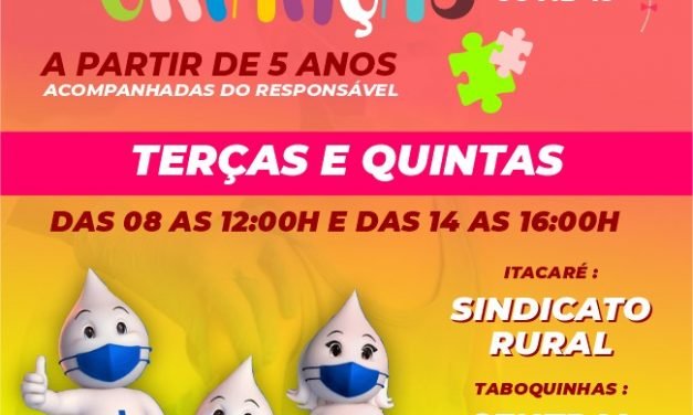 Covid-19: vacinação continua em Itacaré e Taboquinhas